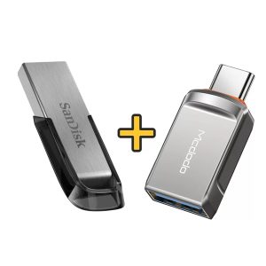 فلش مموری سن دیسک 128 گیگابایت SanDisk Ultra Flair + تبدیل OTG پورت تایپ سی برند مک‌دودو