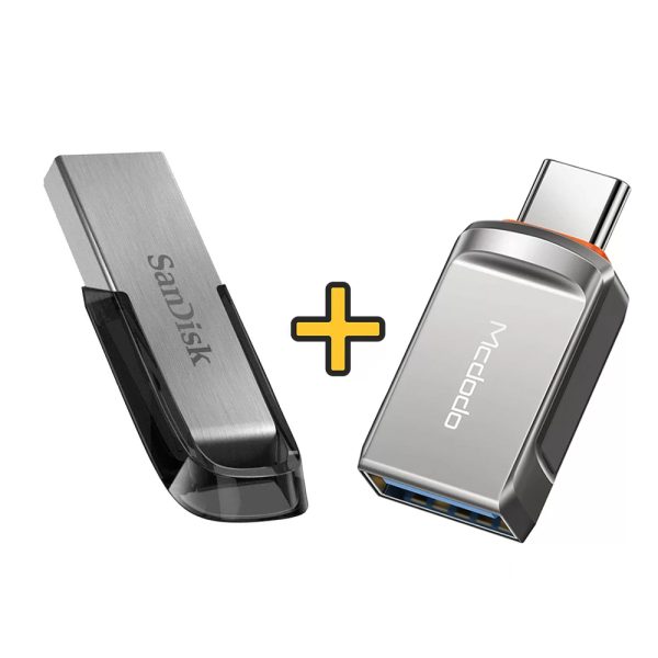 فلش مموری سن دیسک 64 گیگابایت SanDisk Ultra Flair + تبدیل OTG پورت تایپ سی برند مک‌دودو