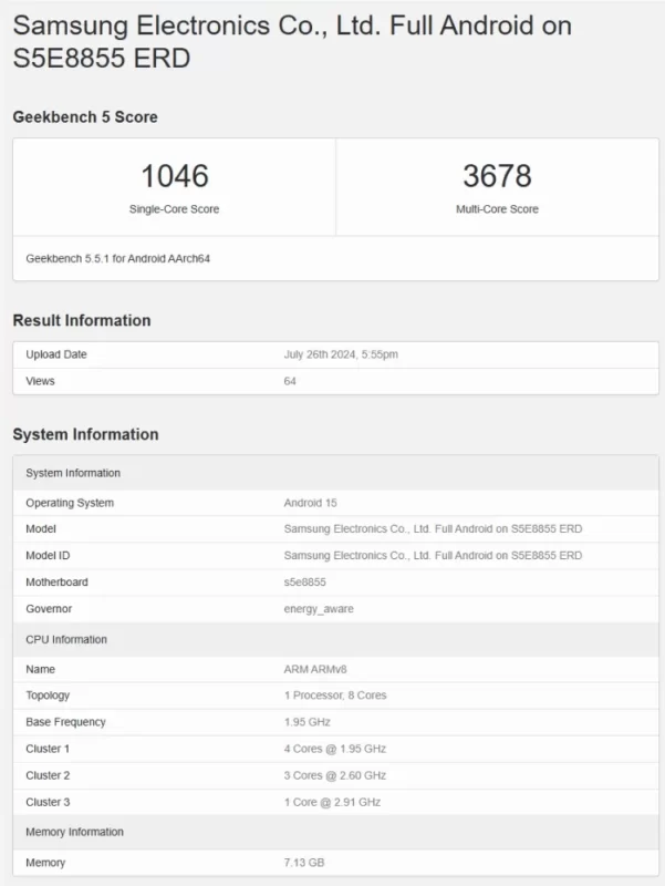 exynos 1580 geekbench 5 score leaked