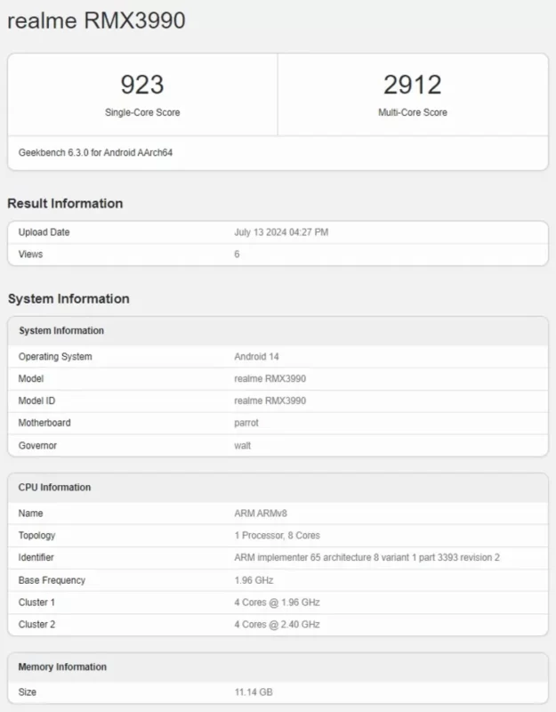 realme 13 pro geekbench score