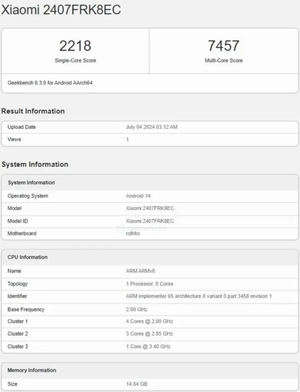 redmi k70 ultra geekbench score