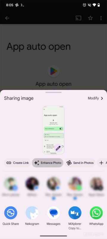 google photos enhance photo share menue