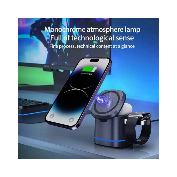 شارژر وایرلس ۳ کاره UMXA رنگ مشکی 3in1 Magnetic Wireless Charger Stand
