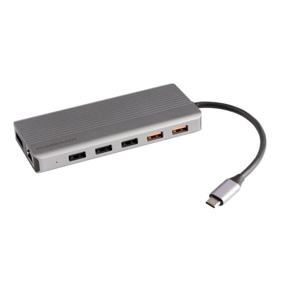هاب ۱۲ تایی پاورلوژی Powerology 12in1 HDMI DP 4K USB-C Hub Ethernet