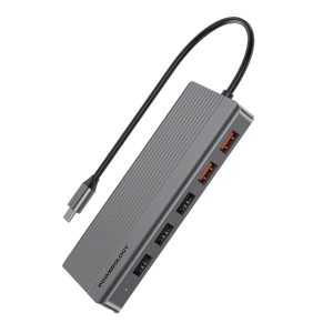 هاب ۱۲ تایی پاورلوژی Powerology 12in1 HDMI DP 4K USB-C Hub Ethernet