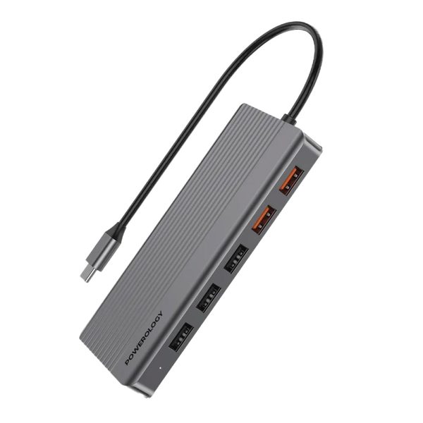 هاب ۱۲ تایی پاورلوژی Powerology 12in1 HDMI DP 4K USB-C Hub Ethernet