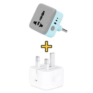 آداپتور 20W سه پین تایپ C اورجینال اپل به همراه تبدیل سه به دو برق هادرون تایمردار