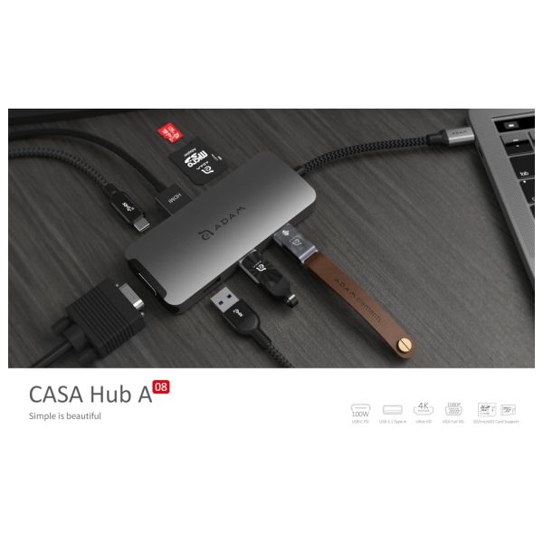 هاب ۸ پورت USB-C آدام المنتس مدل Casa Hub A08