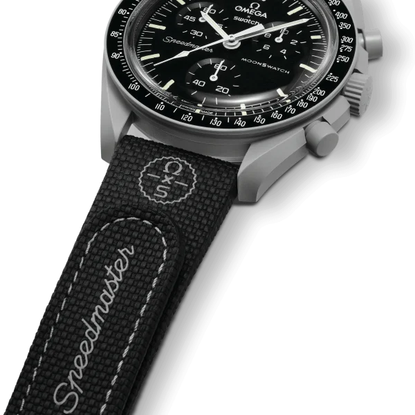بند ساعت اُمگا سواچ رنگ مشکی مدل Moonswatch Rubber BLACK/BLACK سایز مدیوم