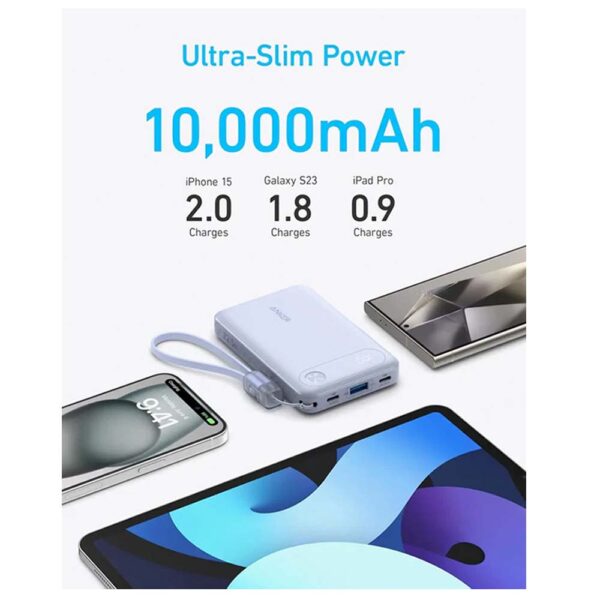 پاوربانک 10000 میلی آمپر 22.5 وات انکر مدل پورتابل شارژ A1257 Anker Portable Charger Power Bank