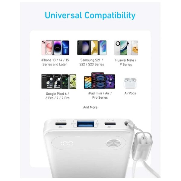 پاوربانک 10000 میلی آمپر 22.5 وات انکر مدل پورتابل شارژ A1257 Anker Portable Charger Power Bank