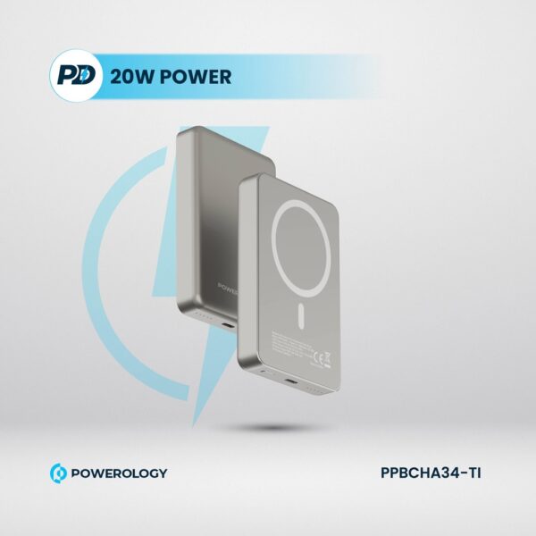پاوربانک مگ سیف 10000 پاورولوژی Powerology Magsafe Aluminum Power Bank PPBCHA34 - تیتانیوم