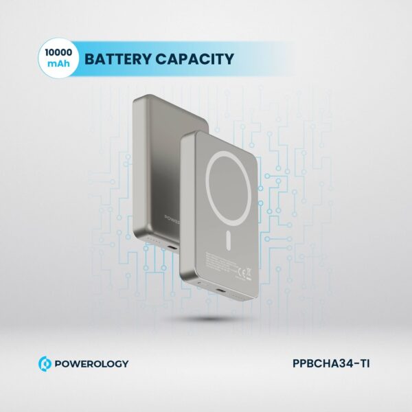 پاوربانک مگ سیف 10000 پاورولوژی Powerology Magsafe Aluminum Power Bank PPBCHA34 - تیتانیوم