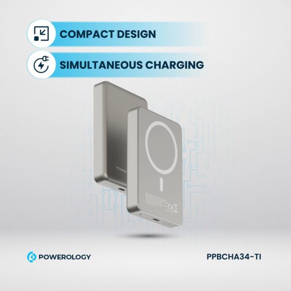 پاوربانک مگ سیف 10000 پاورولوژی Powerology Magsafe Aluminum Power Bank PPBCHA34 - تیتانیوم