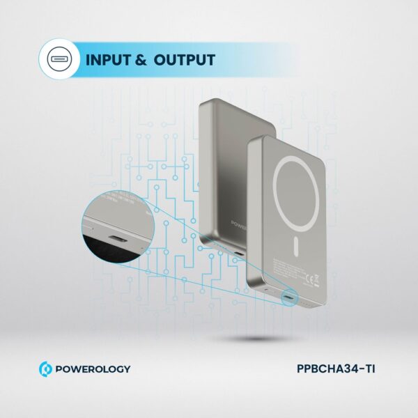 پاوربانک مگ سیف 10000 پاورولوژی Powerology Magsafe Aluminum Power Bank PPBCHA34 - تیتانیوم