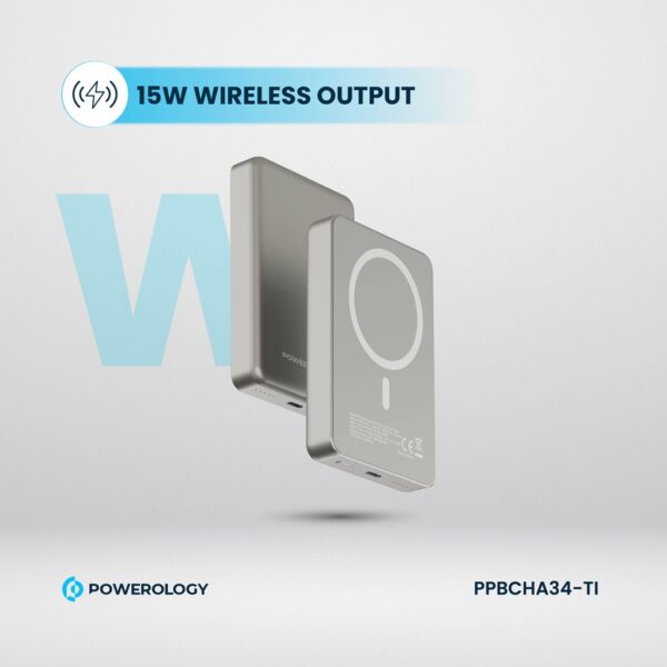 پاوربانک مگ سیف 10000 پاورولوژی Powerology Magsafe Aluminum Power Bank PPBCHA34 - تیتانیوم