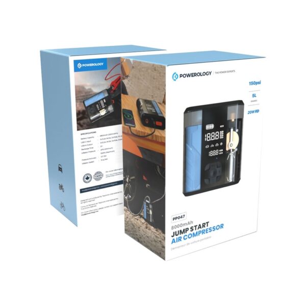 کمپرسور هوای پاورولوژی مدل Jump Start با ظرفیت ۸۸۰۰ میلی‌آمپر ساعت - شفاف