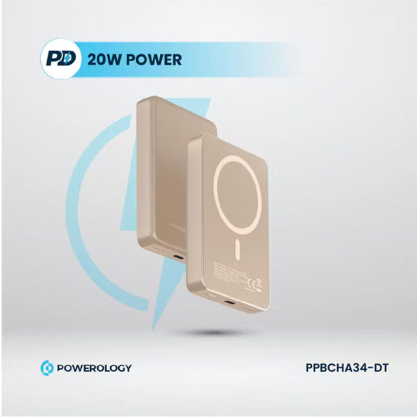 پاوربانک مگ سیف 10000 پاورولوژی Powerology Magsafe Aluminum Power Bank PPBCHA34 - بژ