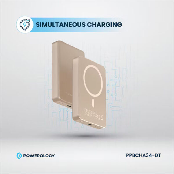 پاوربانک مگ سیف 10000 پاورولوژی Powerology Magsafe Aluminum Power Bank PPBCHA34 - بژ