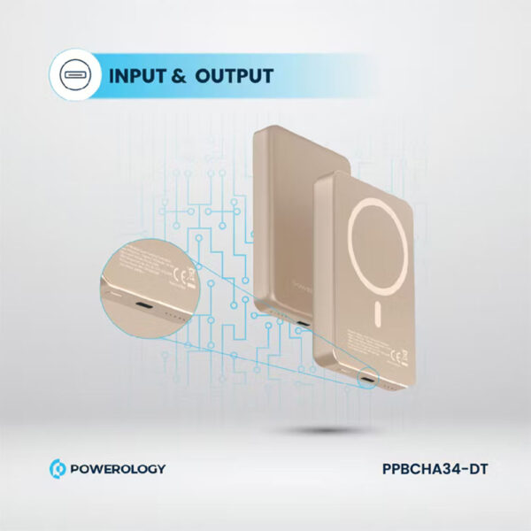 پاوربانک مگ سیف 10000 پاورولوژی Powerology Magsafe Aluminum Power Bank PPBCHA34 - بژ