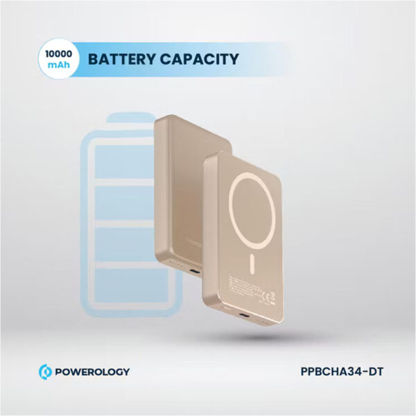 پاوربانک مگ سیف 10000 پاورولوژی Powerology Magsafe Aluminum Power Bank PPBCHA34 - بژ