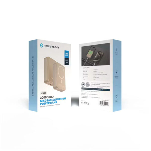 پاوربانک مگ سیف 20000 پاورولوژی Powerology Magsafe Aluminum Power Bank PPBCHA33 - صحرایی