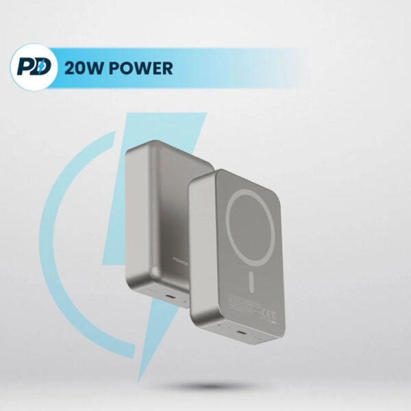 پاوربانک مگ سیف 20000 پاورولوژی Powerology Magsafe Aluminum Power Bank PPBCHA33 - تیتانیوم