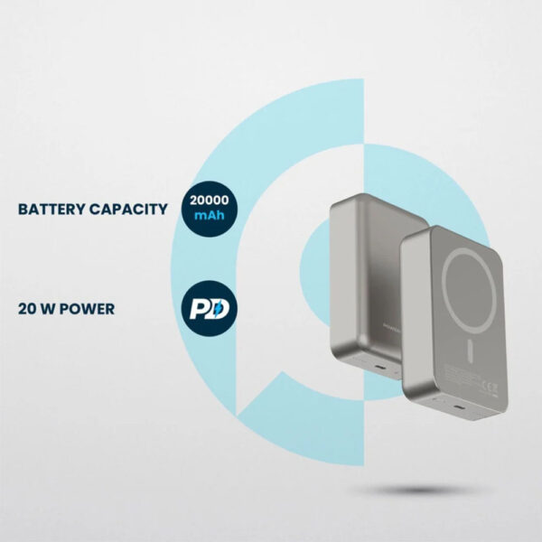 پاوربانک مگ سیف 20000 پاورولوژی Powerology Magsafe Aluminum Power Bank PPBCHA33 - تیتانیوم