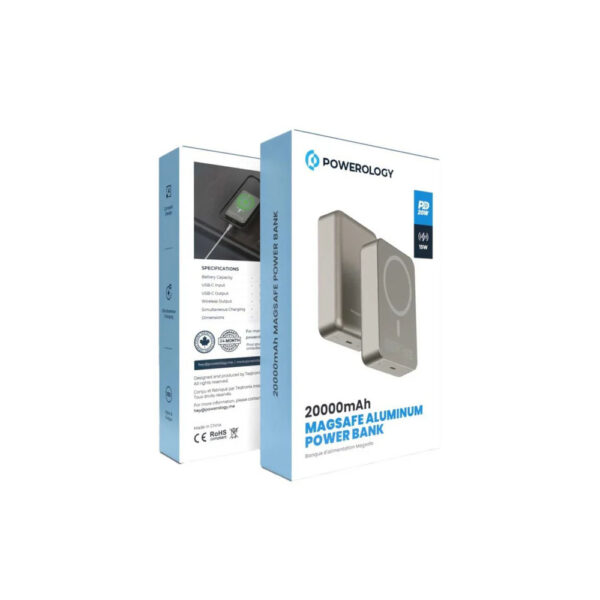 پاوربانک مگ سیف 20000 پاورولوژی Powerology Magsafe Aluminum Power Bank PPBCHA33 - تیتانیوم
