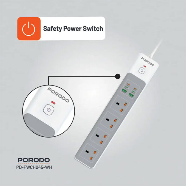 چندراهی برق 3000 وات پرودو Porodo 4AC 65W 3000W Power Strip