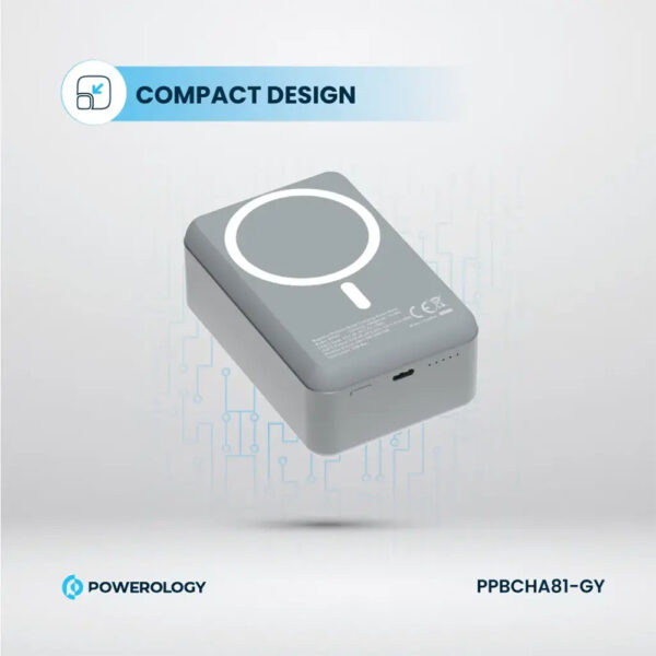 پاوربانک مگ سیف 30000 پاورولوژی Powerology Magsafe Aluminum Power Bank PPBCHA33 - خاکستری
