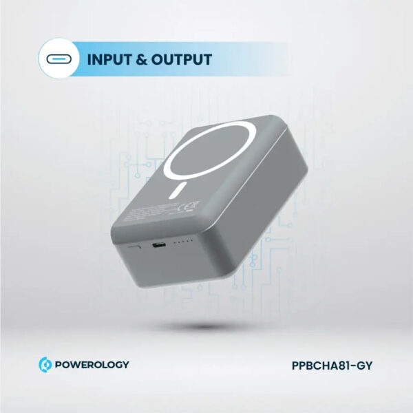 پاوربانک مگ سیف 30000 پاورولوژی Powerology Magsafe Aluminum Power Bank PPBCHA33 - خاکستری