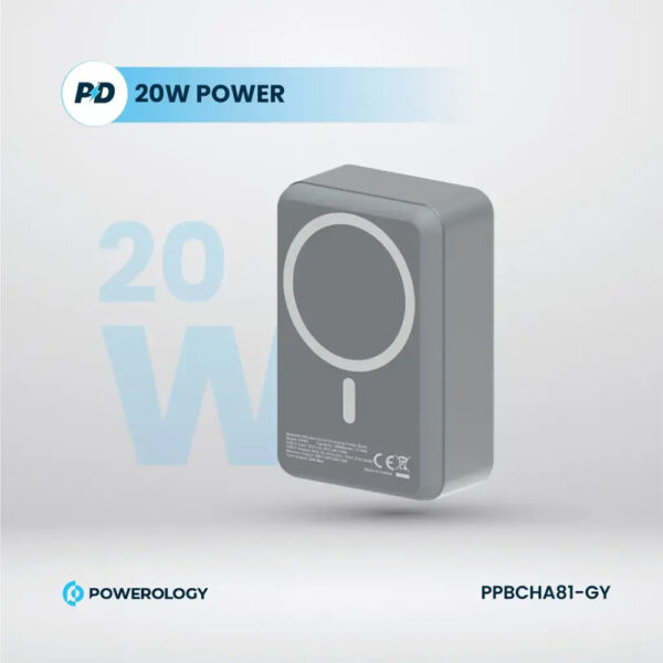 پاوربانک مگ سیف 30000 پاورولوژی Powerology Magsafe Aluminum Power Bank PPBCHA33 - خاکستری