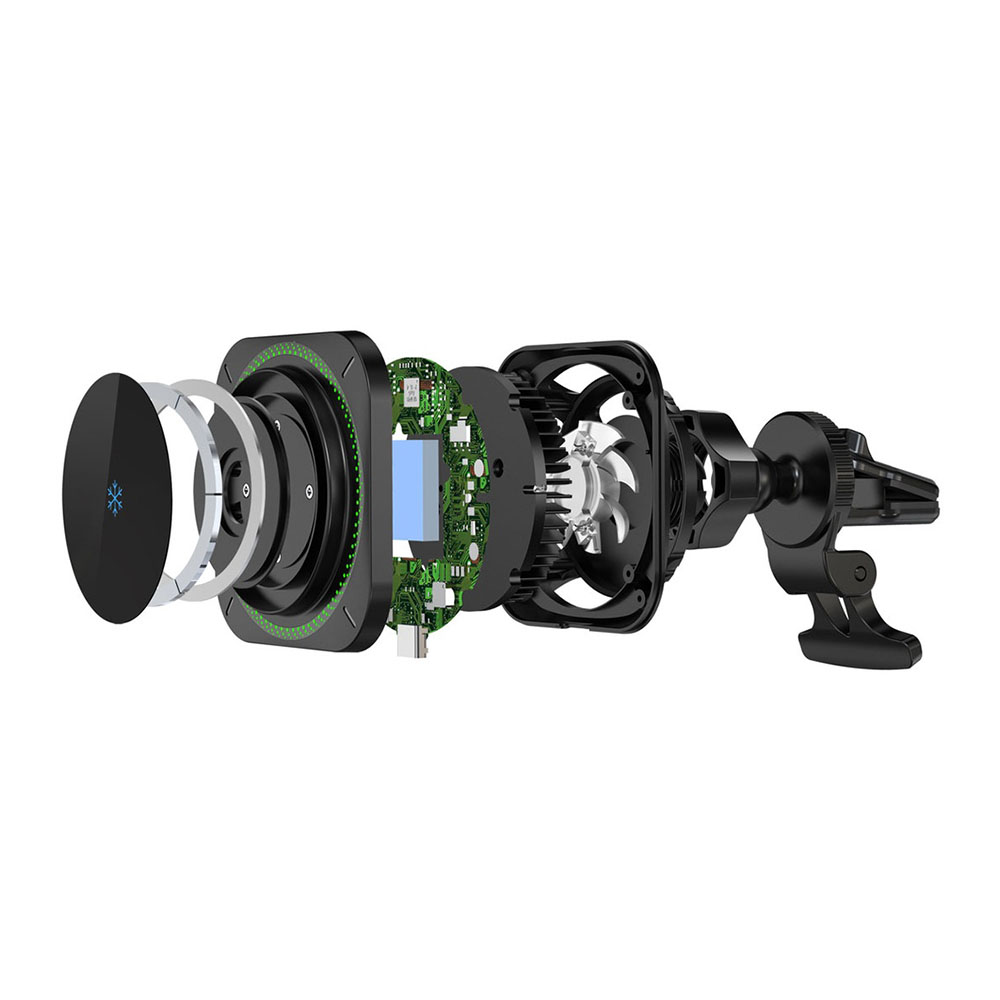 هولدر و شارژر مگ سیف همراه با فندکی پاورولوژی 15 وات مدل Qi2 Standard - 15W iPH15 رنگ مشکی