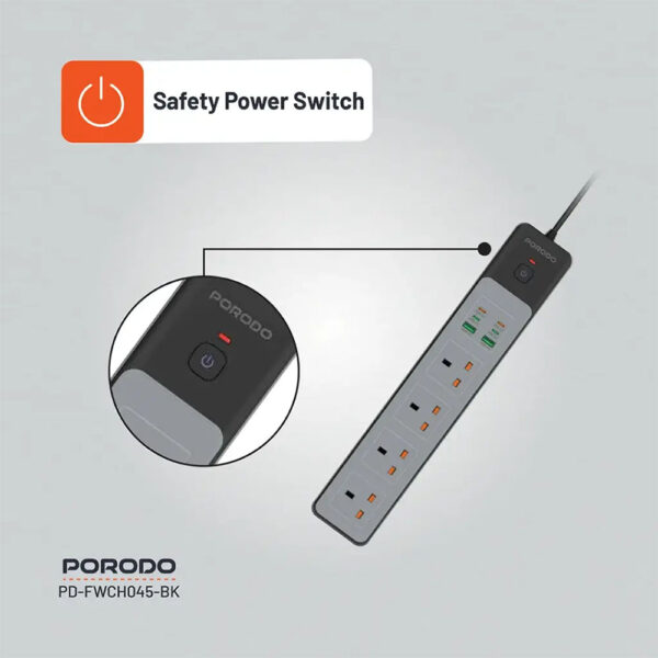 چندراهی برق 3000 وات پرودو Porodo 4AC 65W 3000W Power Strip رنگ مشکی