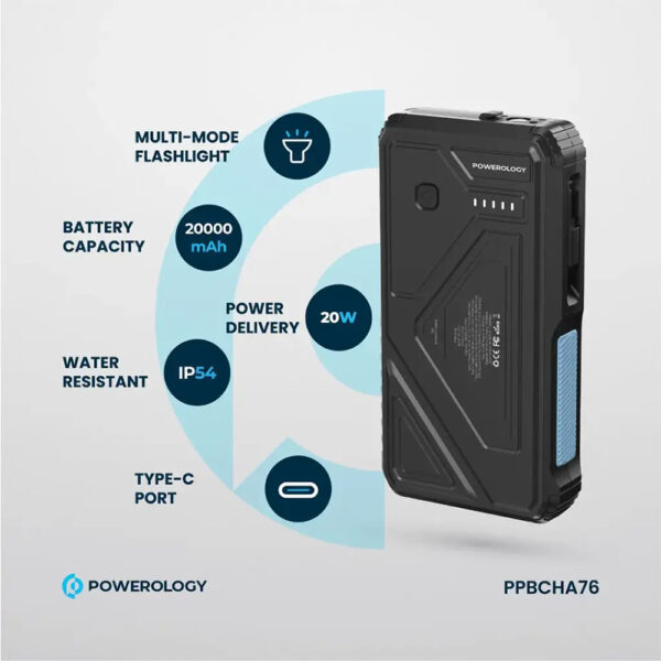 پاوربانک خورشیدی وایرلسی 20000 پاورولوژی Powerology Solar Wireless Charging Power Bank PPBCHA76 - مشکی