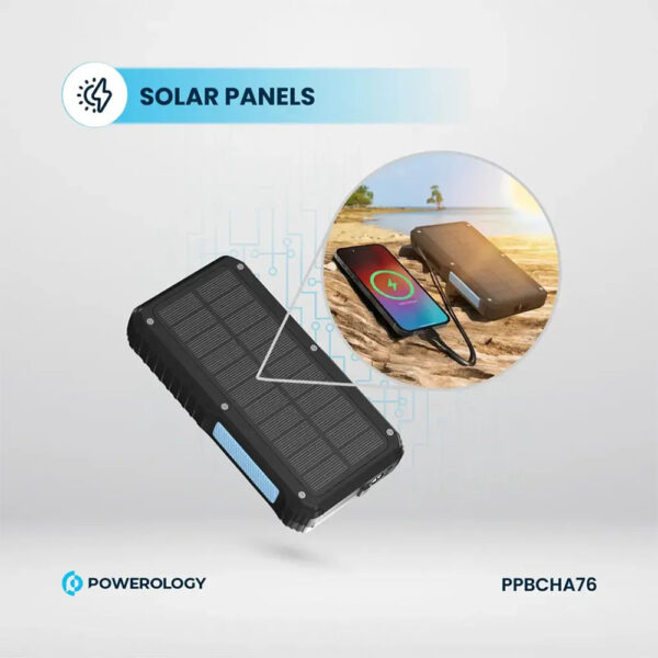پاوربانک خورشیدی وایرلسی 20000 پاورولوژی Powerology Solar Wireless Charging Power Bank PPBCHA76 - مشکی