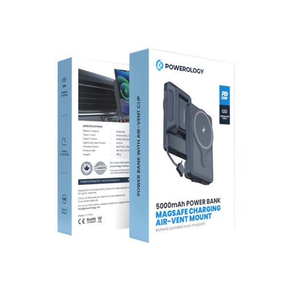 پاوربانک مگ سیف 5000 پاورولوژی Powerology Magsafe Charging Air-Vent Mount PPBCHA32-GY - خاکستری