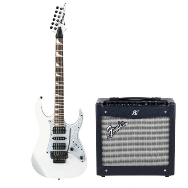 گیتار الکتریک آیبانز مدل Ibanez RG350DXZ به همراه آمپلی فایر فندر مدل MUSTANG 1.V2 با توان خروجی 20 وات با کیف و استند  (دست دوم)