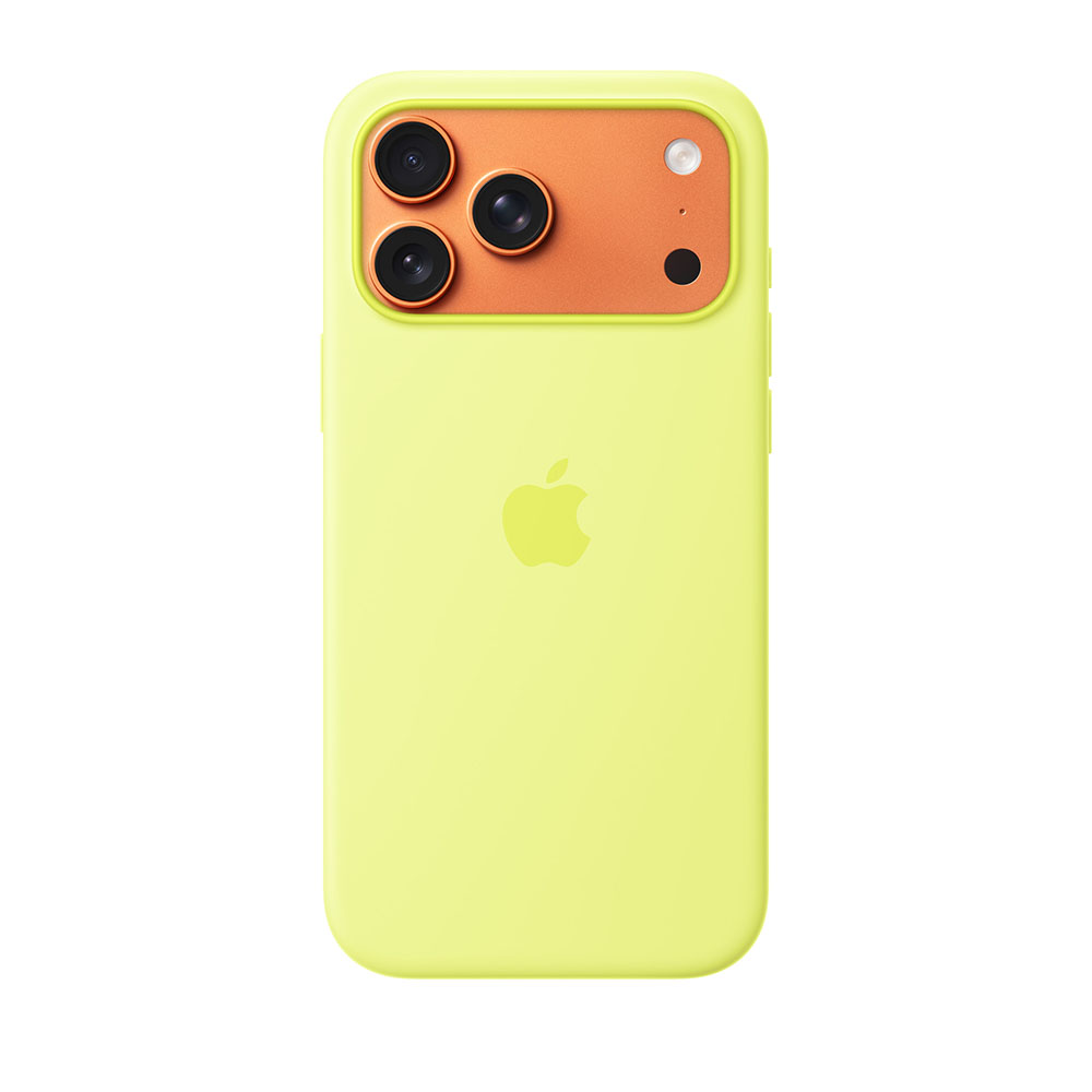 قاب اورجینال اپل آيفون ۱۷ پرو مکس سیلیکونی مدل iPhone 17 Pro Max Silicone Case with MagSafe – Neon Yellow رنگ زرد
