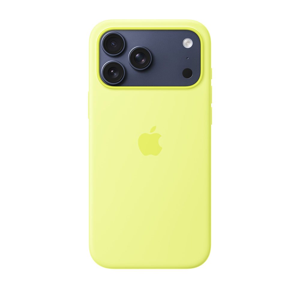 قاب اورجینال اپل آيفون ۱۷ پرو مکس سیلیکونی مدل iPhone 17 Pro Max Silicone Case with MagSafe – Neon Yellow رنگ زرد