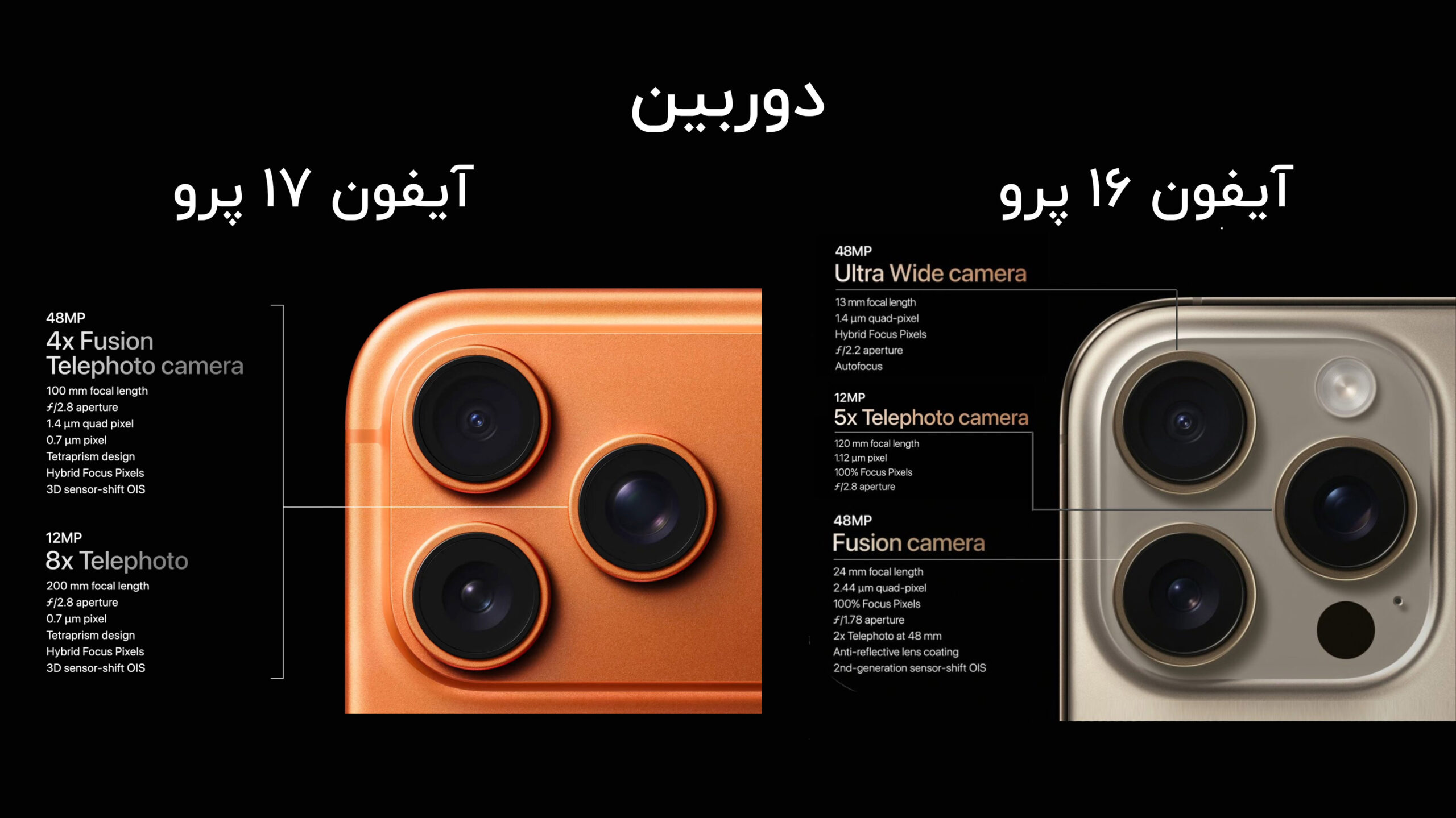 مقایسه دوربین آیفون 17 پرو با آیفون 16 پرو