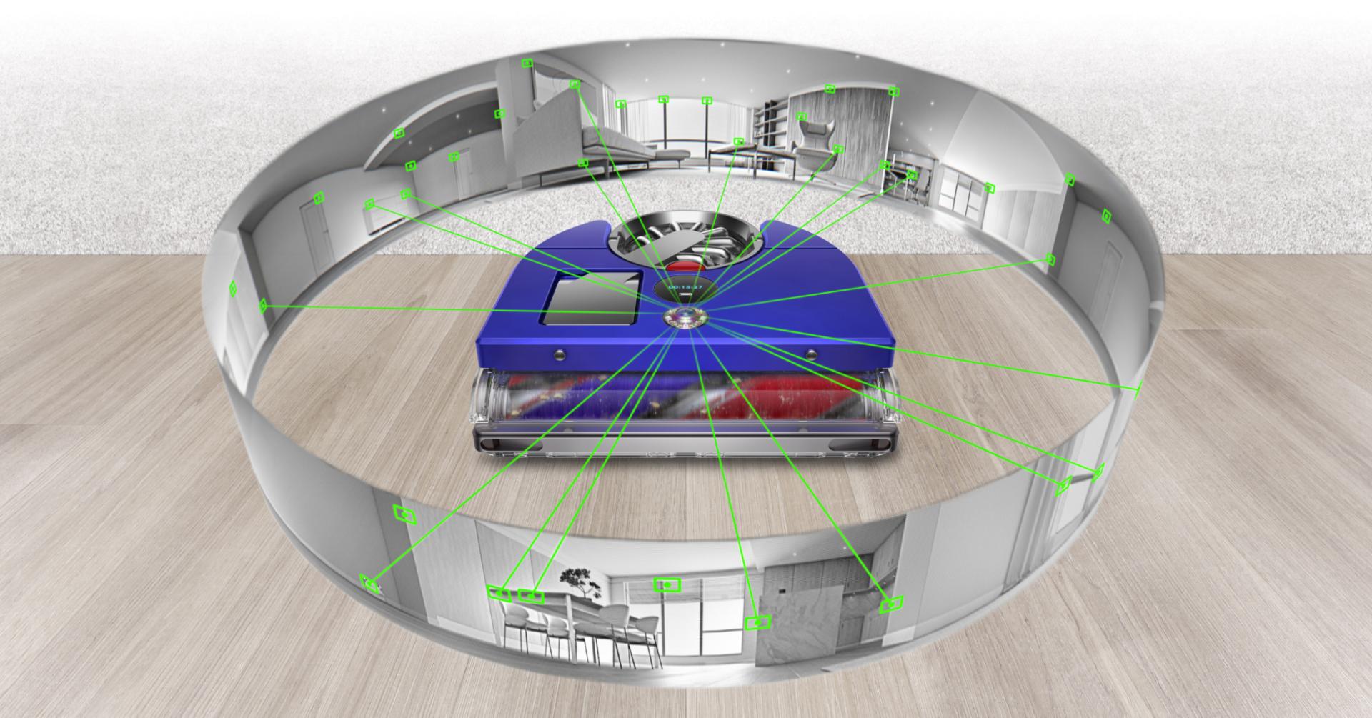 زاویه دید 360 درجه جارو رباتیک دایسون مدل Dyson 360 Vis Nav robot vacuum (Blue/Nickel) - (آبی / نیکل)