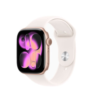 اپل واچ دست دوم سری ۱۱ آلومینیوم رنگ رزگلد - سایز ۴۲ میلی‌متر - بند اسپرت صورتی