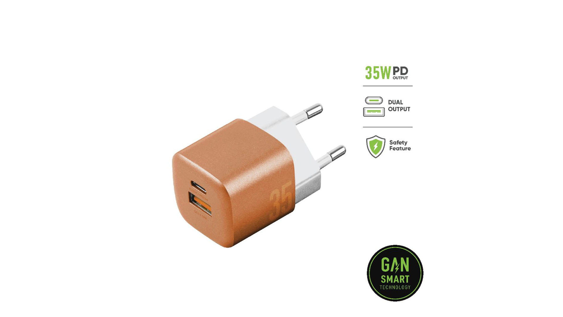 شارژر دیواری 35 وات برند انرژیا مدل Energea AmpCharge GaN35 - رنگ نارانجی