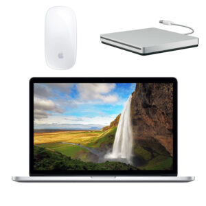 مک بوک پرو 15 اینچی اپل دست دوم مدل ME293 حافظه ۲۵۶ گیگ CORE I7 رم 8GB به همراه SuperDrive و مجیک موس لایتنینگ