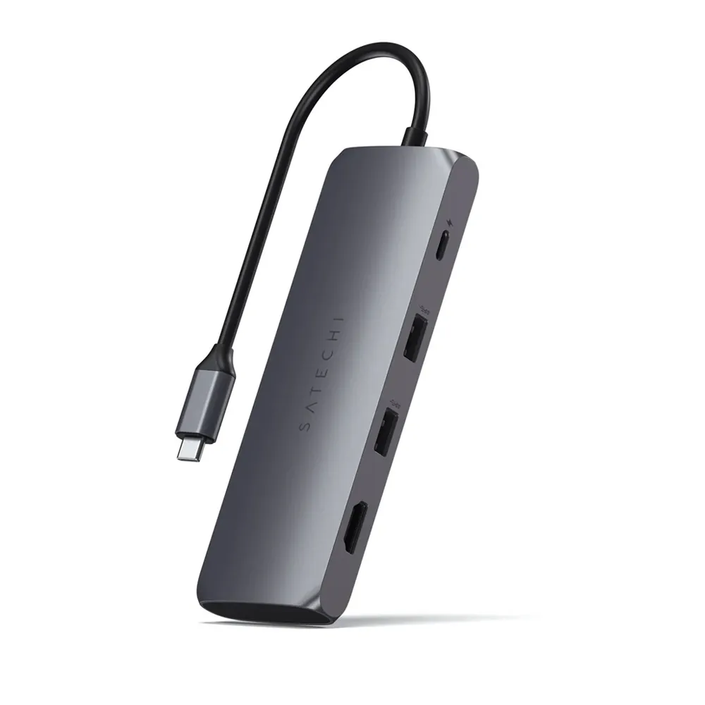 هاب ۴ پورت ساتچی مدل Satechi 4in1 USB-C Hybrid W/SS Enclosure رنگ طوسی