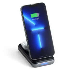 استند و شارژر وایرلس ۲ کاره ساتچی مدل Satechi DUO Wireless Charger Power Stand رنگ خاکستری