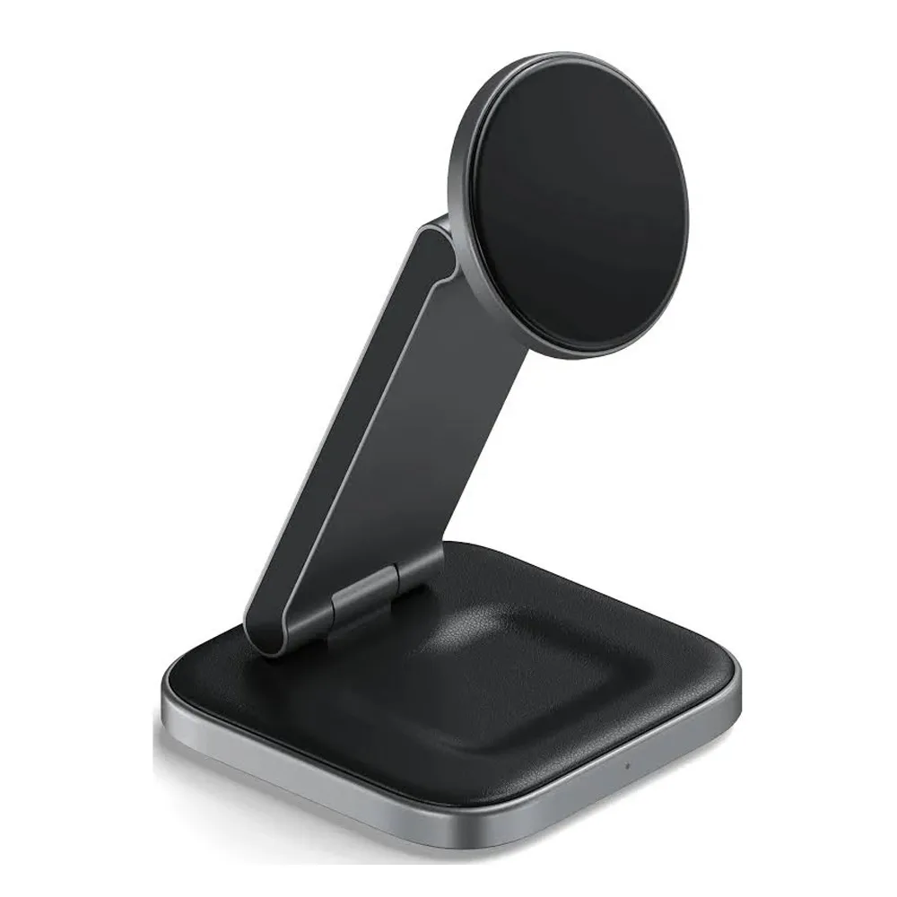 استند و شارژر وایرلس ۲ کاره ساتچی مدل Satechi Foldable Qi2 Wireless Charging Stand رنگ خاکستری