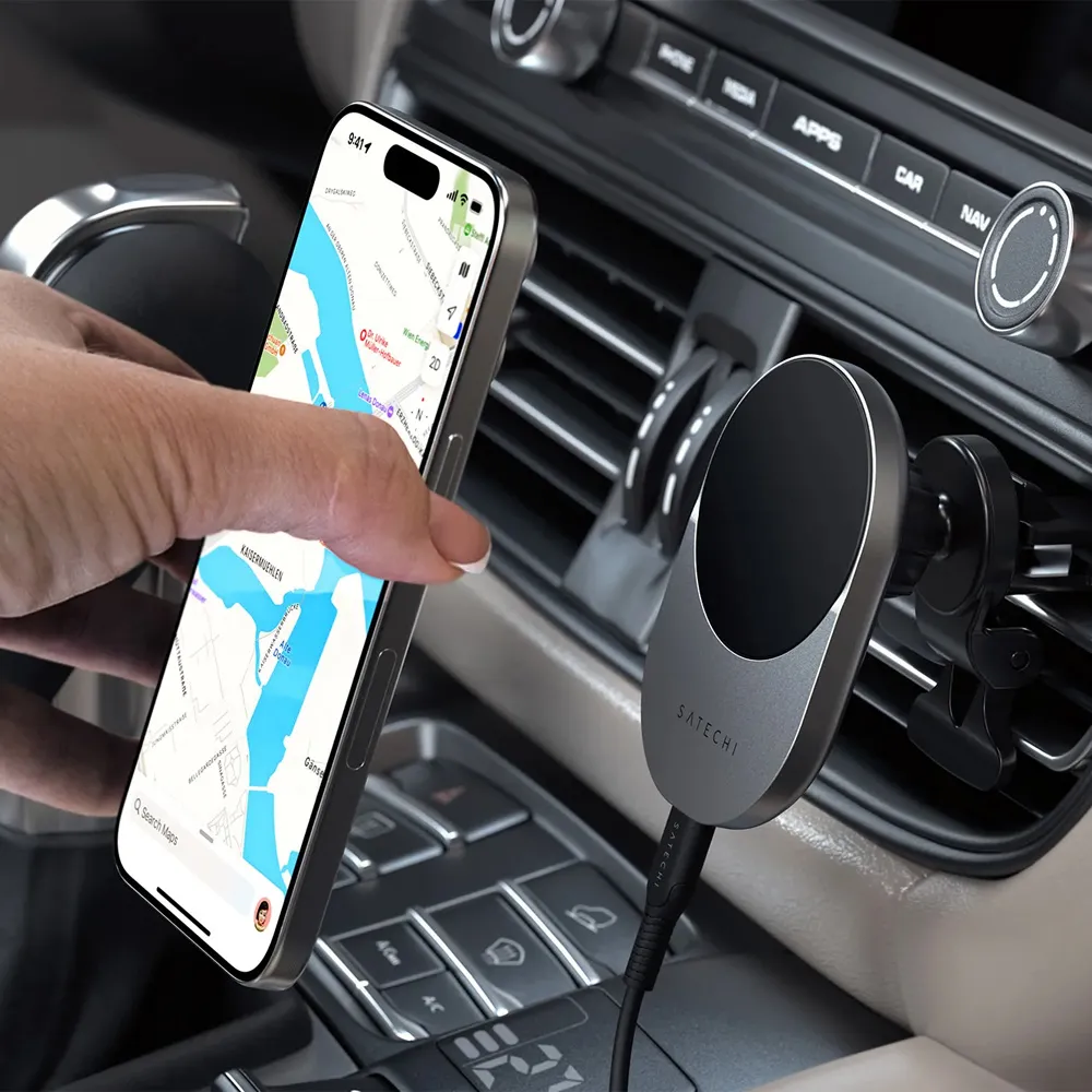 هولدر و شارژر مگ سیف ۲۵ وات همراه با فندکی ساتچی مدل Satechi Qi2 Wireless Car Charger